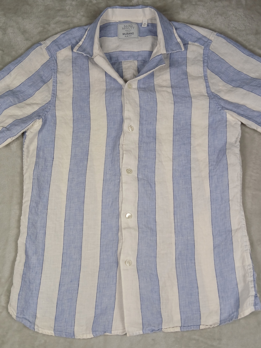 Murano Baird Mcnutt Linen Button Up Shirt M Men's Short Sleeve Slim Fit Striped